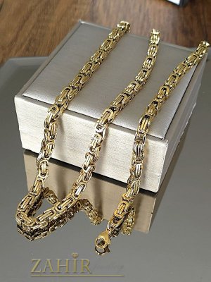 Уникален стоманен комплект, класически римски ланец 60 см  и гривна в 4 размера, широки 0,7 см, златно покритие - ML1835